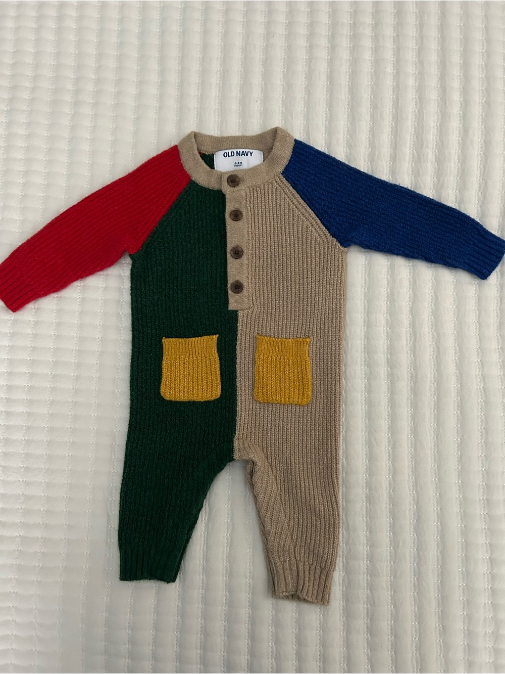 Old Navy Colorblock Knit One-Piece Romper in Red, Blue, Green, Tan, Size 0-3M